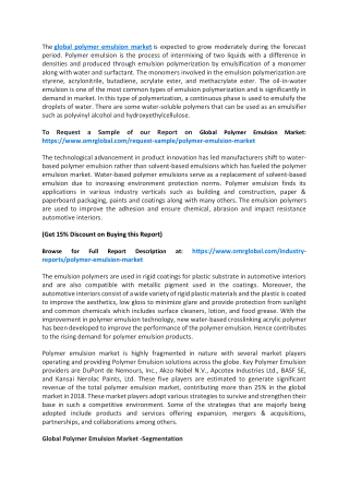 Global Polymer Emulsion Market 2019 Impressive Industry Growth Report 2025