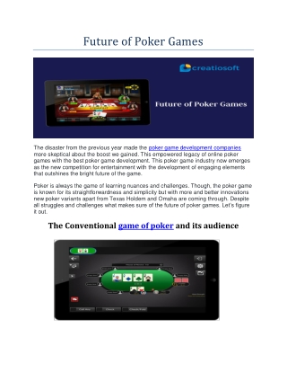 Future of Poker Games