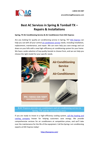 Best AC Services in Spring & Tomball TX - Repairs & Installations