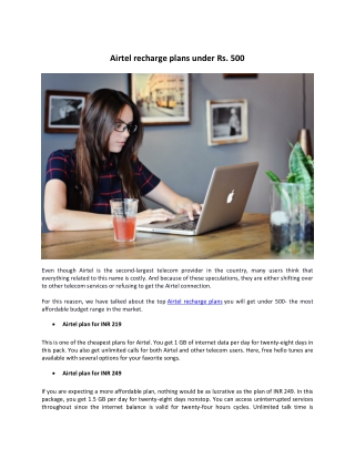 Airtel recharge plans under Rs. 500
