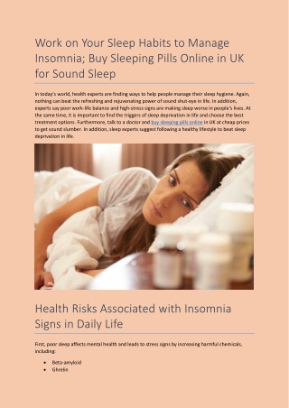 Work on Your Sleep Habits to Manage Insomnia; Buy Sleeping Pills Online in UK for Sound Sleep