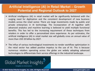 Artificial Intelligence (AI) in Retail Market is projected to witness a rapid boost by 2027