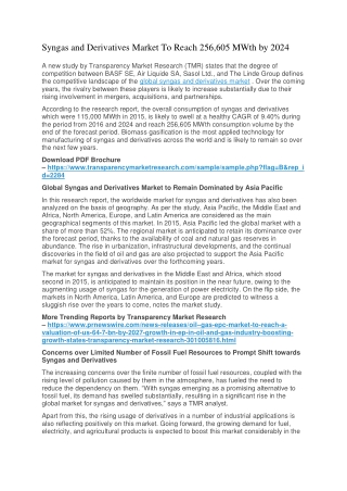 Syngas and Derivatives Market To Reach 256,605 MWth by 2024