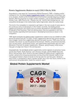 Protein Supplements Market to reach US$2.8 Bn by 2026