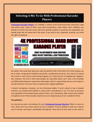 Selecting A Mic To Go With Professional Karaoke Players