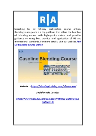 Fuel Oil Blending Course Online | Blendingtraining.com