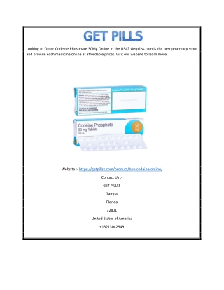 Order Codeine Phosphate 30mg Online USA | Getpillss.com