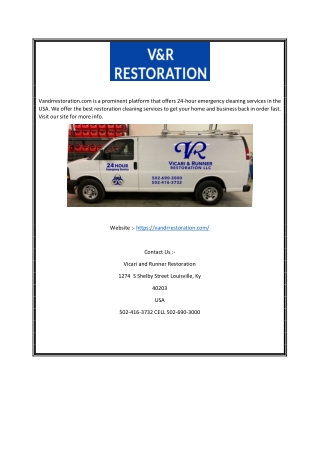 24 Hour Emergency Cleaning Services in USA | Vandrrestoration.com