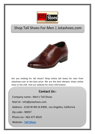 Shop Tall Shoes For Men | Jotashoes.com