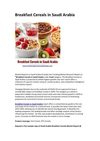 Saudi Arabia Breakfast Cereals Market Opportunity and Forecast 2025