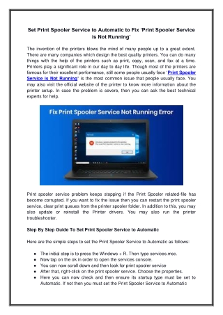 Set Print Spooler Service to Automatic to Fix ‘Print Spooler Service is Not Running’