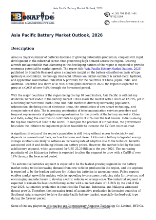 Asia Pacific Battery Market Outlook, 2026