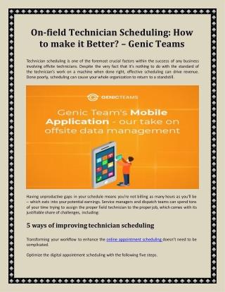 On-field Technician Scheduling How to make it Better – Genic Teams