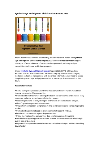 Synthetic Dye And Pigment Global Market Report 2021