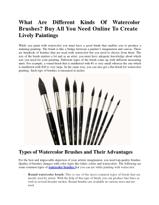 What Are Different Kinds Of Watercolor Brushes? Buy All You Need Online To Creat