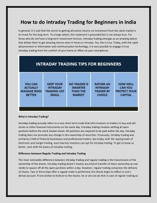 How to do Intraday Trading for Beginners In India?