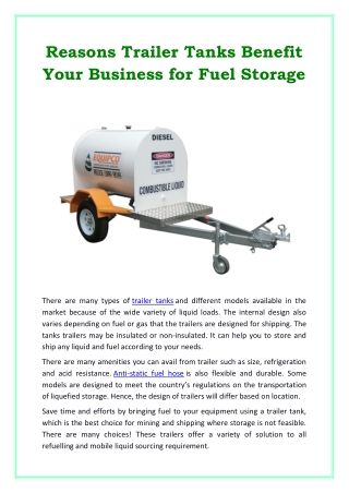 Reasons Trailer Tanks Benefit Your Business for Fuel Storage