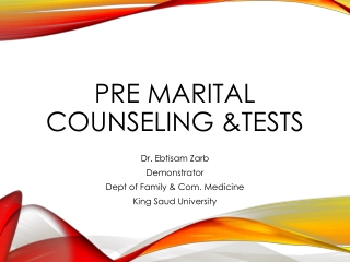 PRE MARITAL COUNSELING &amp;TESTS