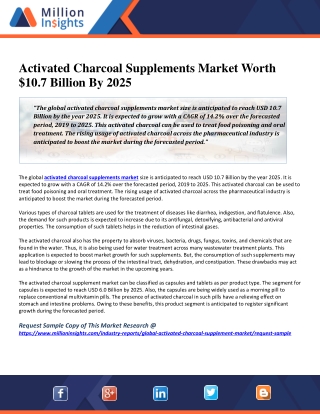 Activated Charcoal Supplements Market Worth $10.7 Billion By 2025