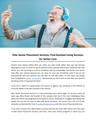 Elite Senior Placement Services: Find Assisted Living Services for Senior Care