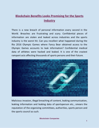 Blockchain Benefits Looks Promising for the Sports Industry