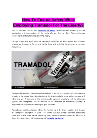 How To Ensure Safety While Employing Tramadol For The Elderly?