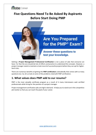 Five Questions Need To Be Asked By Aspirants Before Start Doing PMP Career