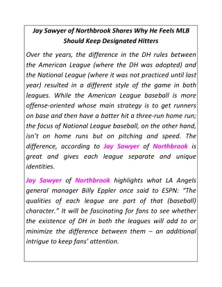 Jay Sawyer of Northbrook Shares Why He Feels MLB Should Keep Designated Hitters