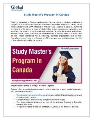 Study Master’s Program in Canada