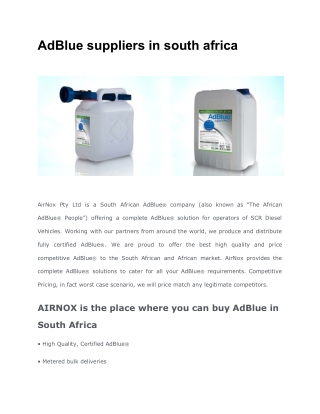 AdBlue suppliers in south africa