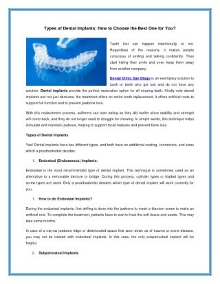 Types of Dental Implants: How to Choose the Best One for You?