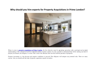 Why should you hire experts for Property Acquisitions in Prime London?