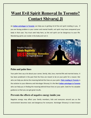 Want Evil Spirit Removal In Toronto? Contact Shivaraj Ji