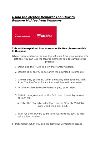Using the McAfee Removal Tool How to Remove McAfee from Windows