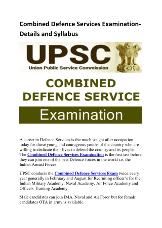 Combined Defence Services Examination- Details and Syllabus