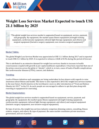 Weight Loss Services Market Expected to touch US$ 21.1 billion by 2025