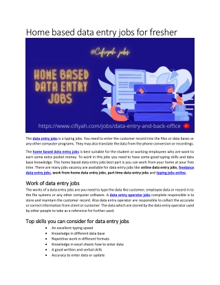 Home based data entry jobs for fresher