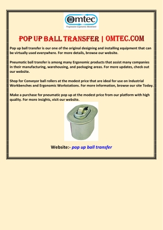 Pop up ball transfer | Omtec.com