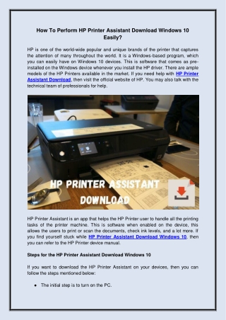 How To Perform HP Printer Assistant Download Windows 10 Easily?