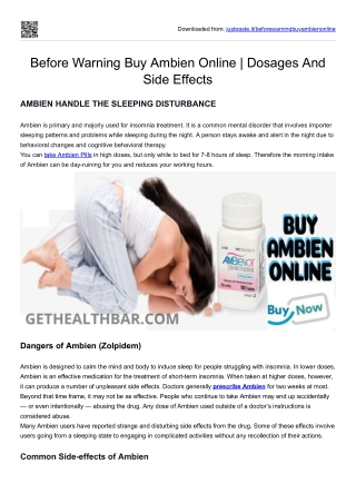 Before Buy Ambien Online Know About Its Dosage And Side Effects