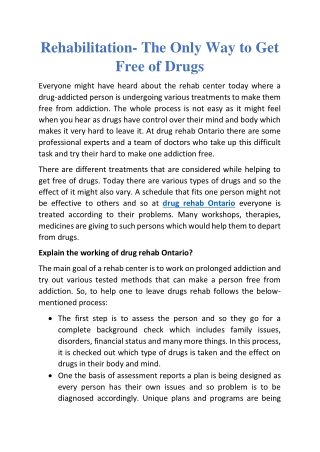 Rehabilitation- The Only Way to Get Free of Drugs