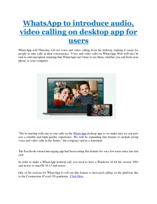WhatsApp to introduce audio, video calling on desktop app for users