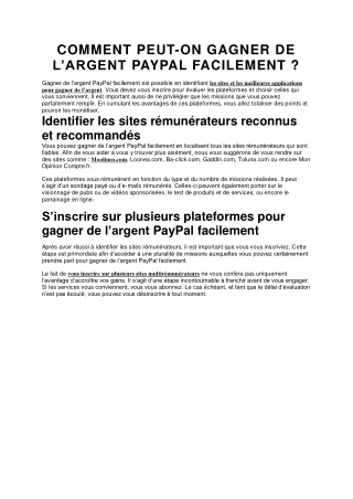 COMMENT PEUT-ON GAGNER DE L’ARGENT PAYPAL FACILEMENT ?