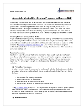 Accessible Medical Certification Programs in Queens, NYC