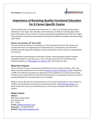 Importance of Receiving Quality Vocational Education for a Career-specific Course