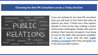 Choosing the Best PR Consultant can be a Tricky Decision