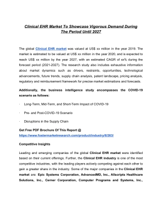 Clinical EHR Market: Facts, Figures And Analytical Insights, 2021 To 2027