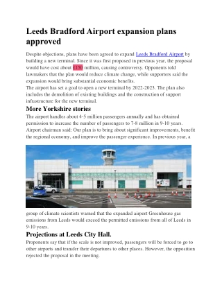 Leeds Bradford Airport expansion plans approved