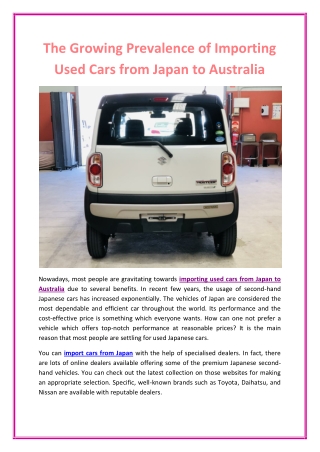 The Growing Prevalence of Importing Used Cars from Japan to Australia