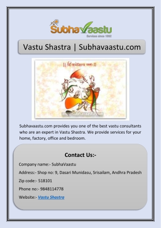 Vastu Shastra | Subhavaastu.com